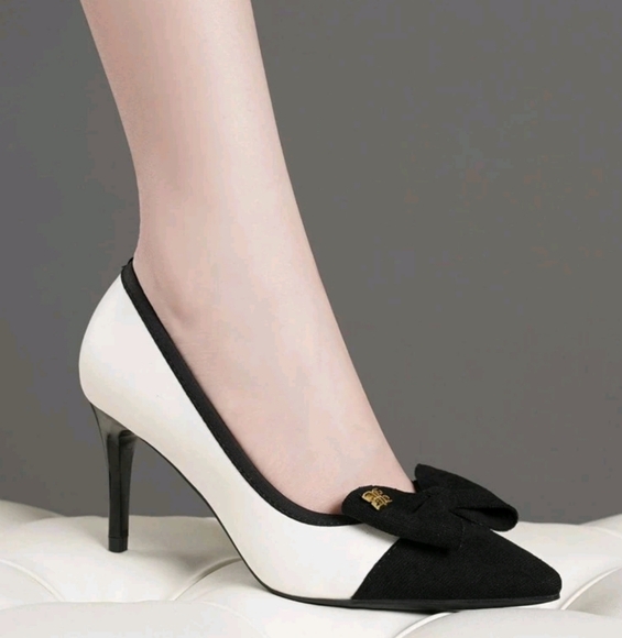 New Multi-Color Women High Heel Shoes, Black White Silver Gold Flower Bow Decor - Picture 4 of 5